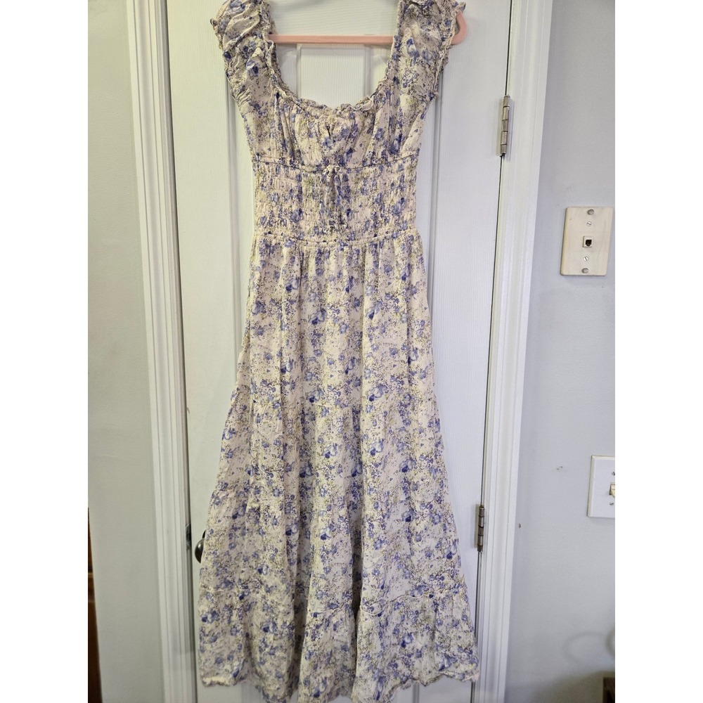 Sim Sam Purple Floral Smocked Tiered Maxi Dress‎ Cottagecore Womens Medium